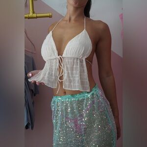 Pure Lightness White Waters Backless Halter Flowy Barely There Triangle Top S M